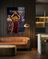 Throne Crowned Lion Basketball Glass Wall Art