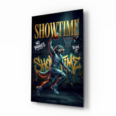 Showtime Wolf Streetball Dunk Glass Wall Art - Lifestyle preview in a designer interior