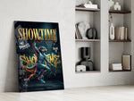 wolf basketball player dunking panel resting in a shelving niche in a modern interior