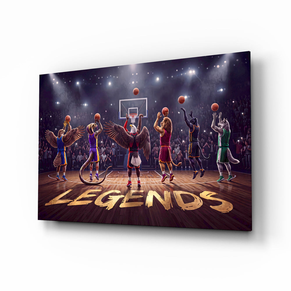 Legends Animal Basketball Team Glass Wall Art - Lifestyle preview in a designer interior