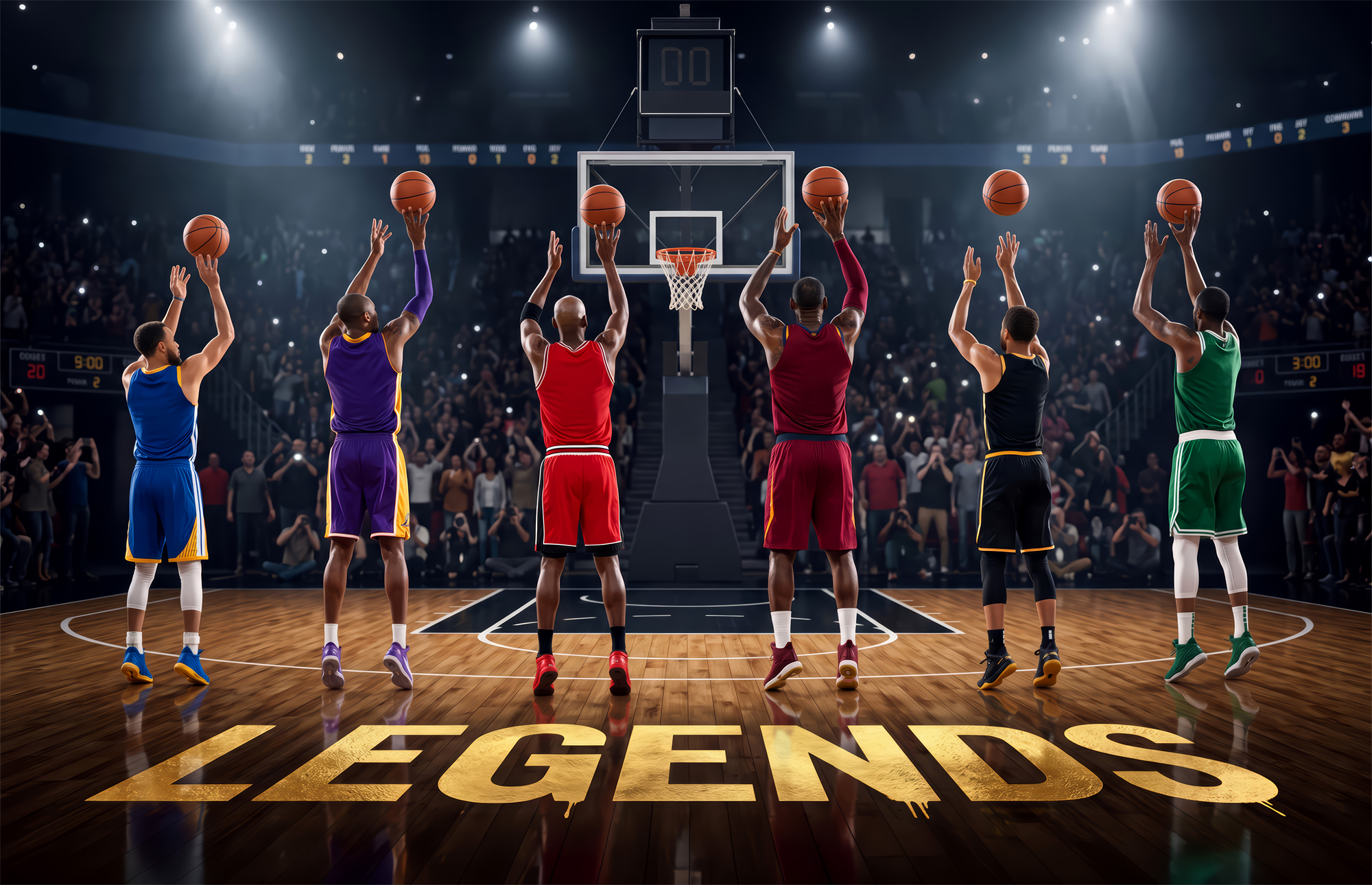 Legends Basketball Free Throw Lineup Glass Wall Art