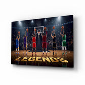 Legends Basketball Free Throw Lineup Glass Wall Art - Lifestyle preview in a designer interior