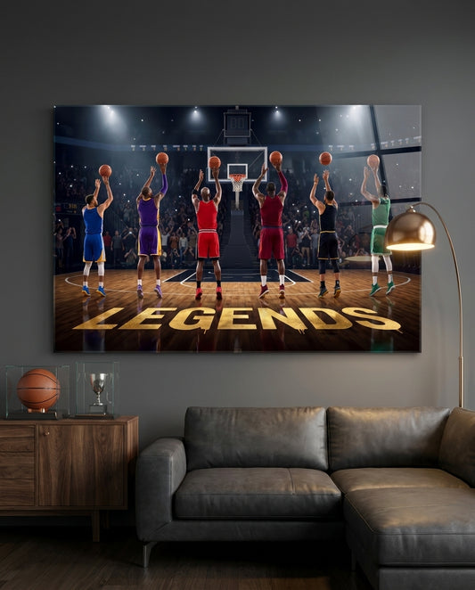 Legends Basketball Free Throw Lineup Glass Wall Art