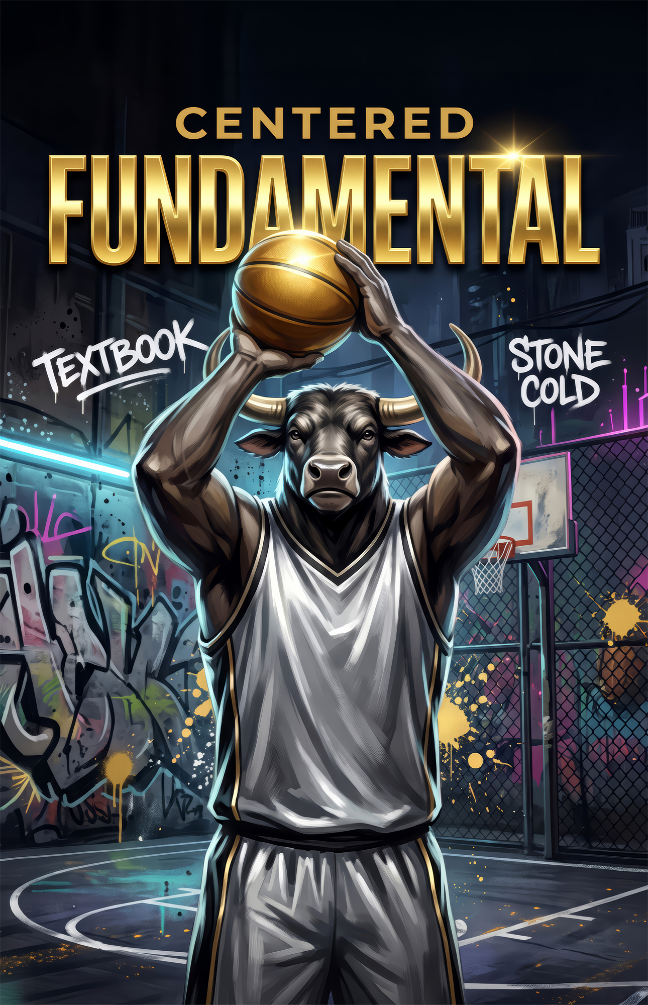 Fundamental Bull Basketball Street Court Glass Wall Art