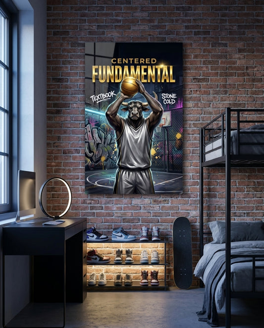 Fundamental Bull Basketball Street Court Glass Wall Art