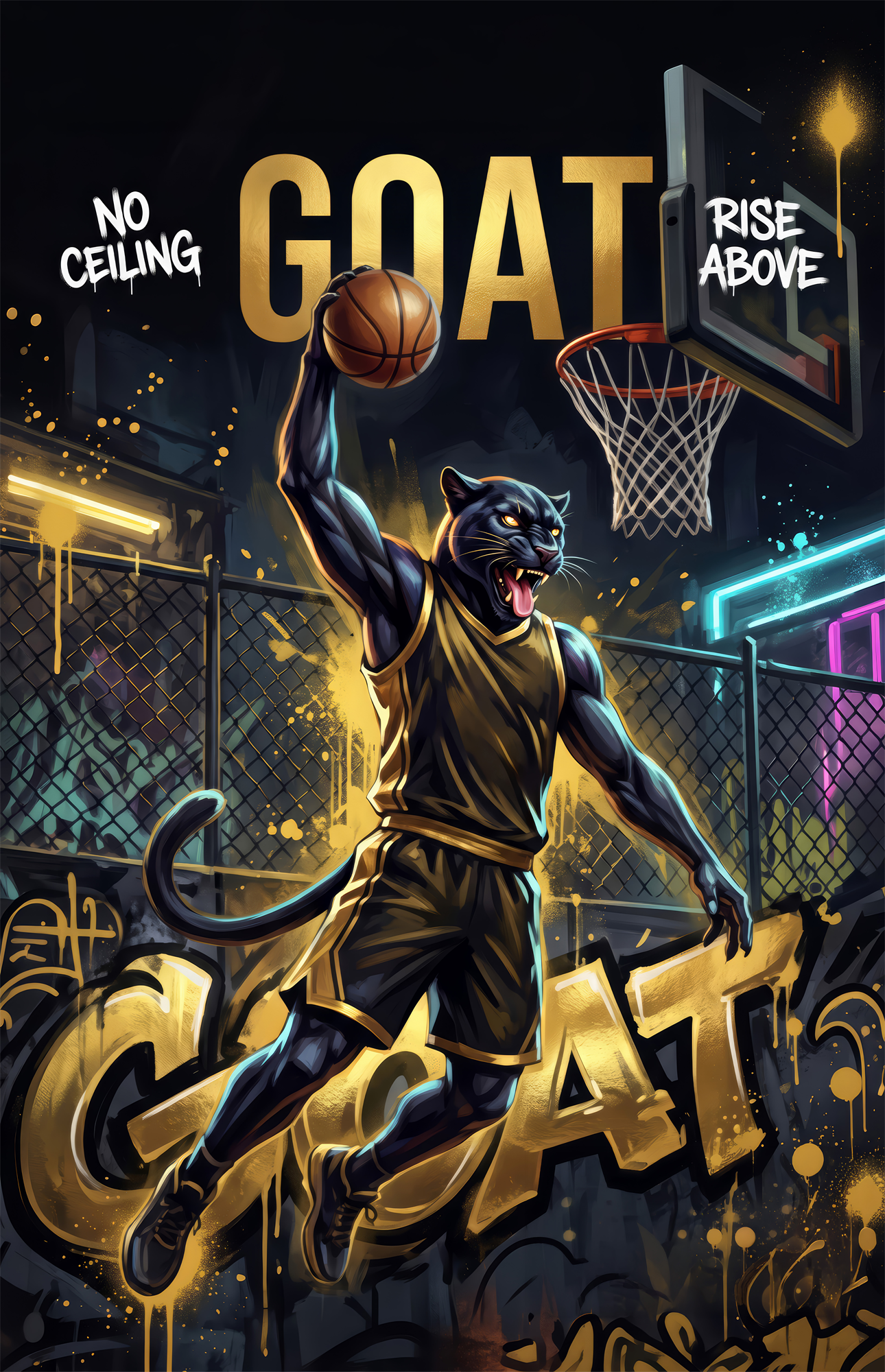 GOAT Panther Slam Dunk Basketball Glass Wall Art