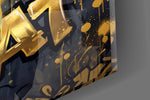 Close-up detail of the panther athlete's mid-air dunk and the gold GOAT graffiti lettering on the glass surface