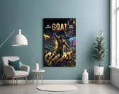 goat panther basketball dunk glass wall art styled above an armchair in a reading corner