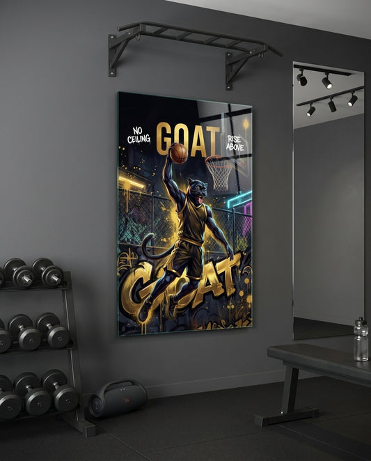 GOAT Panther Slam Dunk Basketball Glass Wall Art