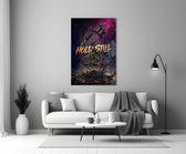 hold still tattoo machine and gold dragon panel bringing character to a minimalist living room wall