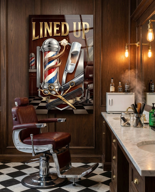 Lined Up Vintage Barbershop Emblem Glass Wall Art