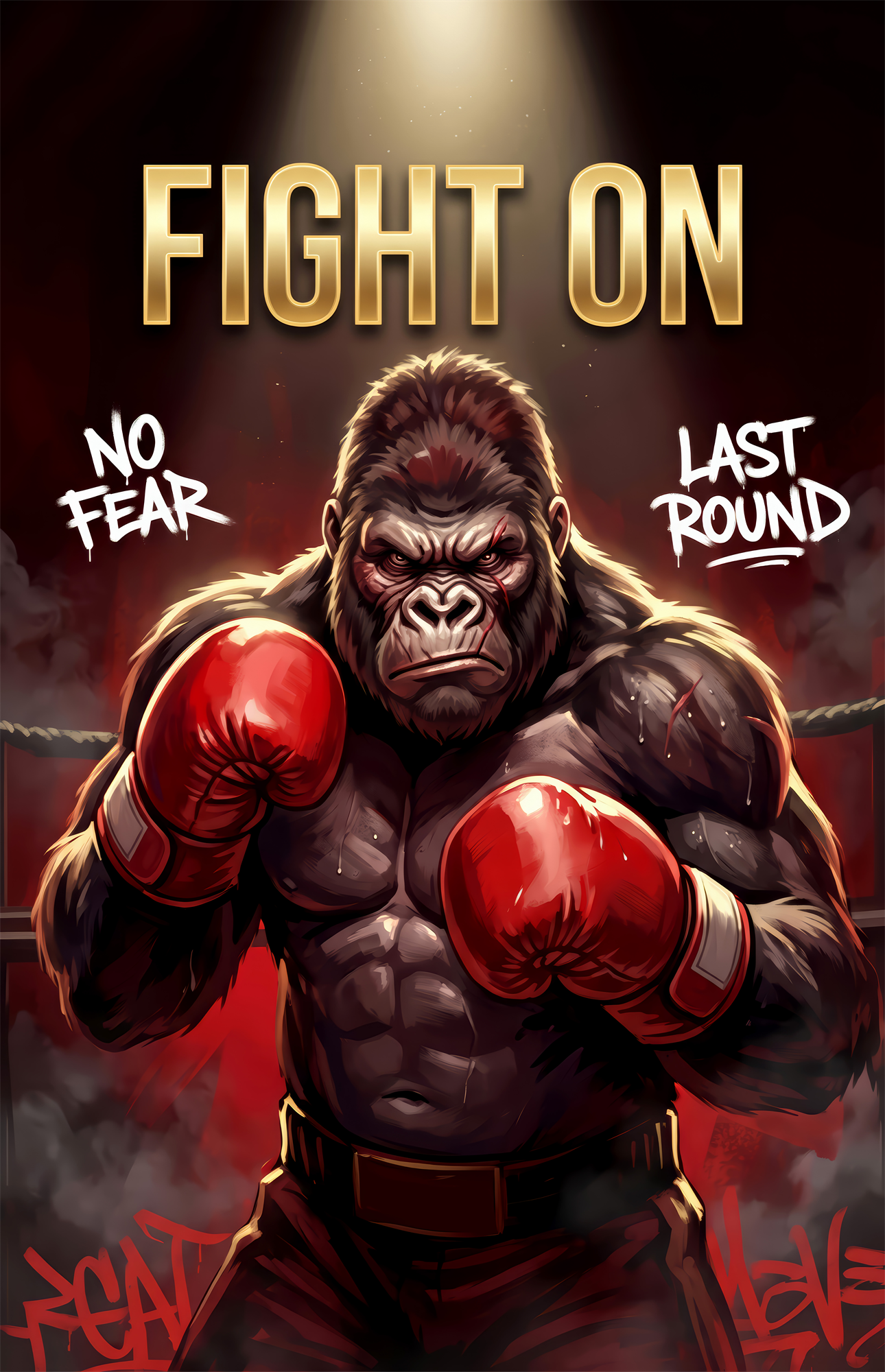 Fight On Gorilla Boxer Red Gloves Glass Wall Art