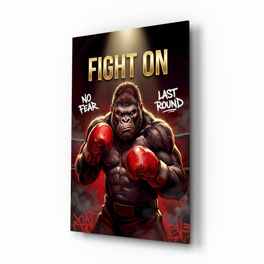 Fight On Gorilla Boxer Red Gloves Glass Wall Art - Lifestyle preview in a designer interior