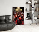 fight on gorilla boxer glass wall art leaning beside a dark leather sofa