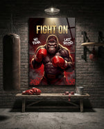 Fight On Gorilla Boxer Red Gloves Glass Wall Art