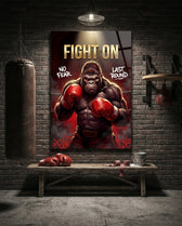 Fight On Gorilla Boxer Red Gloves Glass Wall Art