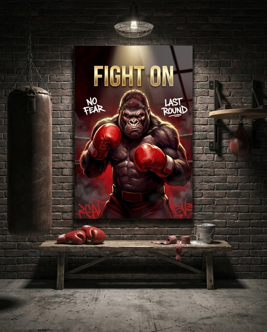 Fight On Gorilla Boxer Red Gloves Glass Wall Art