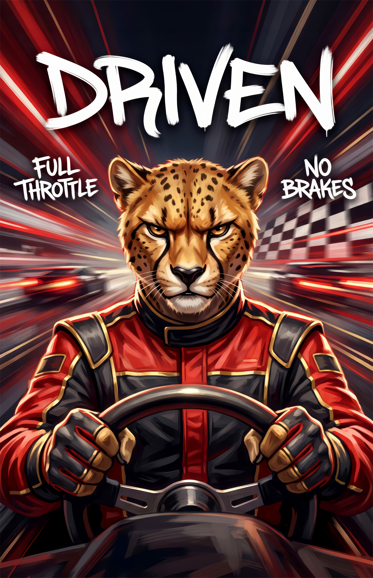 Driven Cheetah Race Car Driver Glass Wall Art
