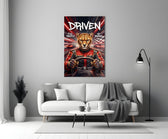 driven cheetah race car driver panel bringing character to a minimalist living room wall