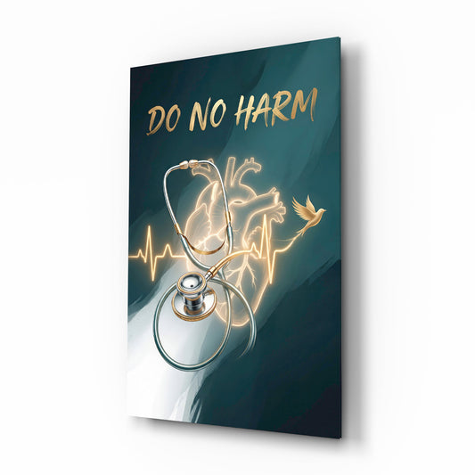 Do No Harm Stethoscope Golden Heart Glass Wall Art - Lifestyle preview in a designer interior