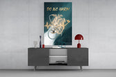 do no harm stethoscope and golden heart glass wall art displayed above a console in a designer interior
