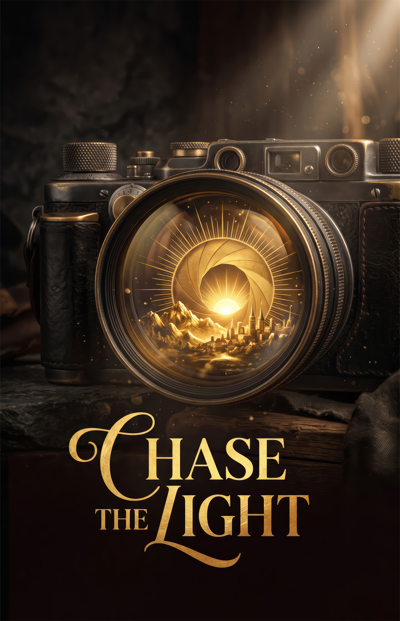 Chase the Light Gold Vintage Camera Glass Wall Art