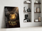 gold vintage camera with a sunrise lens panel resting in a shelving niche in a modern interior