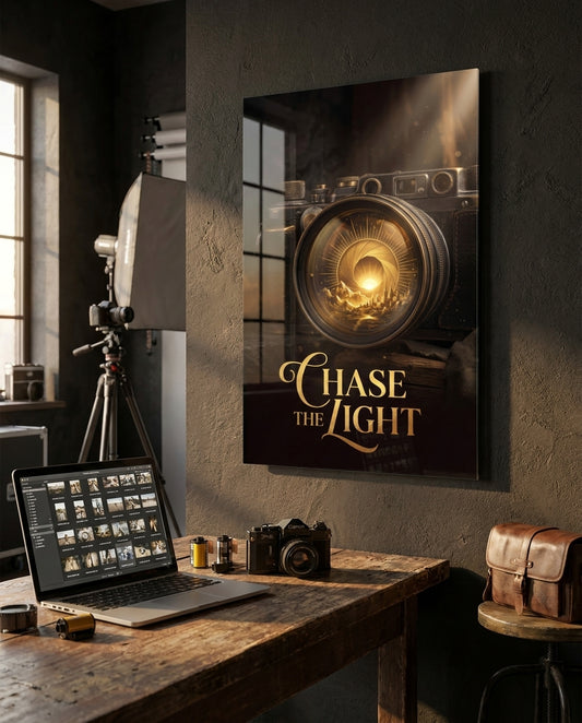 Chase the Light Gold Vintage Camera Glass Wall Art