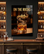 On the Rocks Gold Whiskey Skyline Glass Wall Art