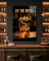 On the Rocks Gold Whiskey Skyline Glass Wall Art