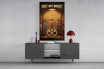 hot rod garage tool wall glass wall art displayed above a console in a designer interior