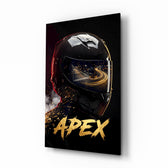 Apex Black Racing Helmet Glass Wall Art - Lifestyle preview in a designer interior