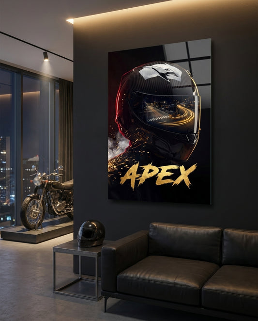 Apex Black Racing Helmet Glass Wall Art