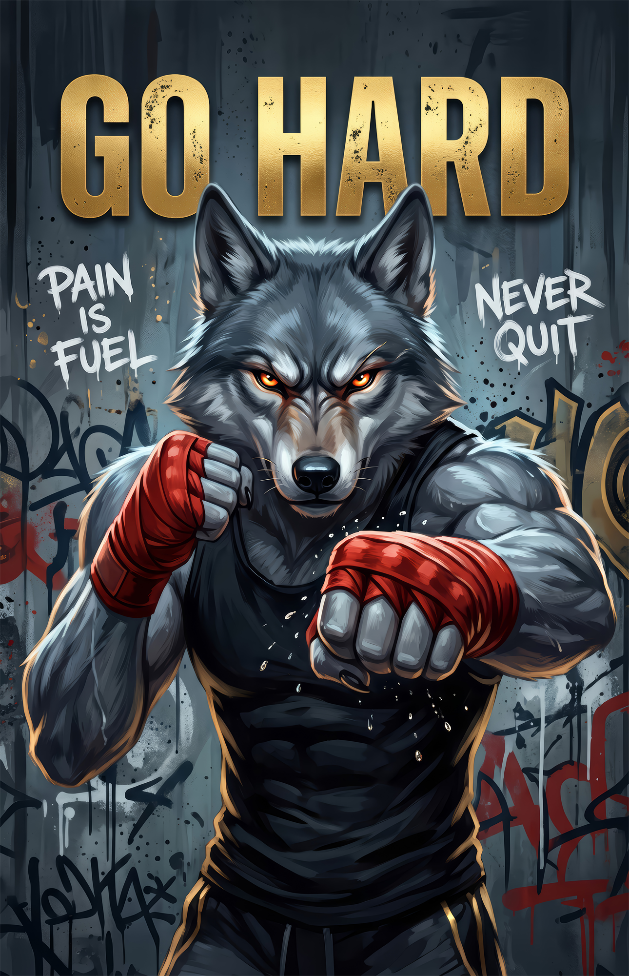 Go Hard Boxing Wolf Glass Wall Art
