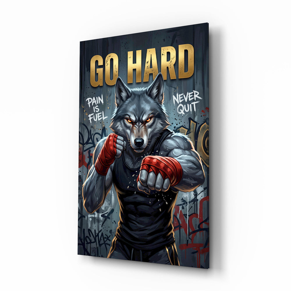 Go Hard Boxing Wolf Glass Wall Art - Lifestyle preview in a designer interior