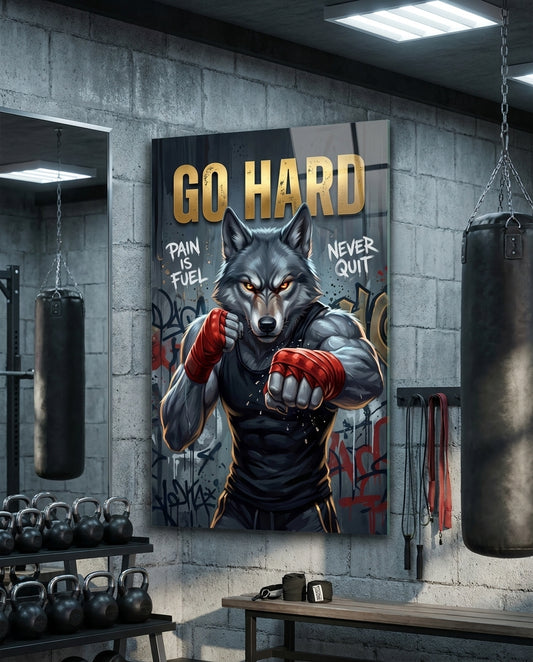 Go Hard Boxing Wolf Glass Wall Art