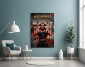 a weightlifting bull with a barbell glass wall art styled above an armchair in a reading corner