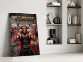 a weightlifting bull with a barbell panel resting in a shelving niche in a modern interior