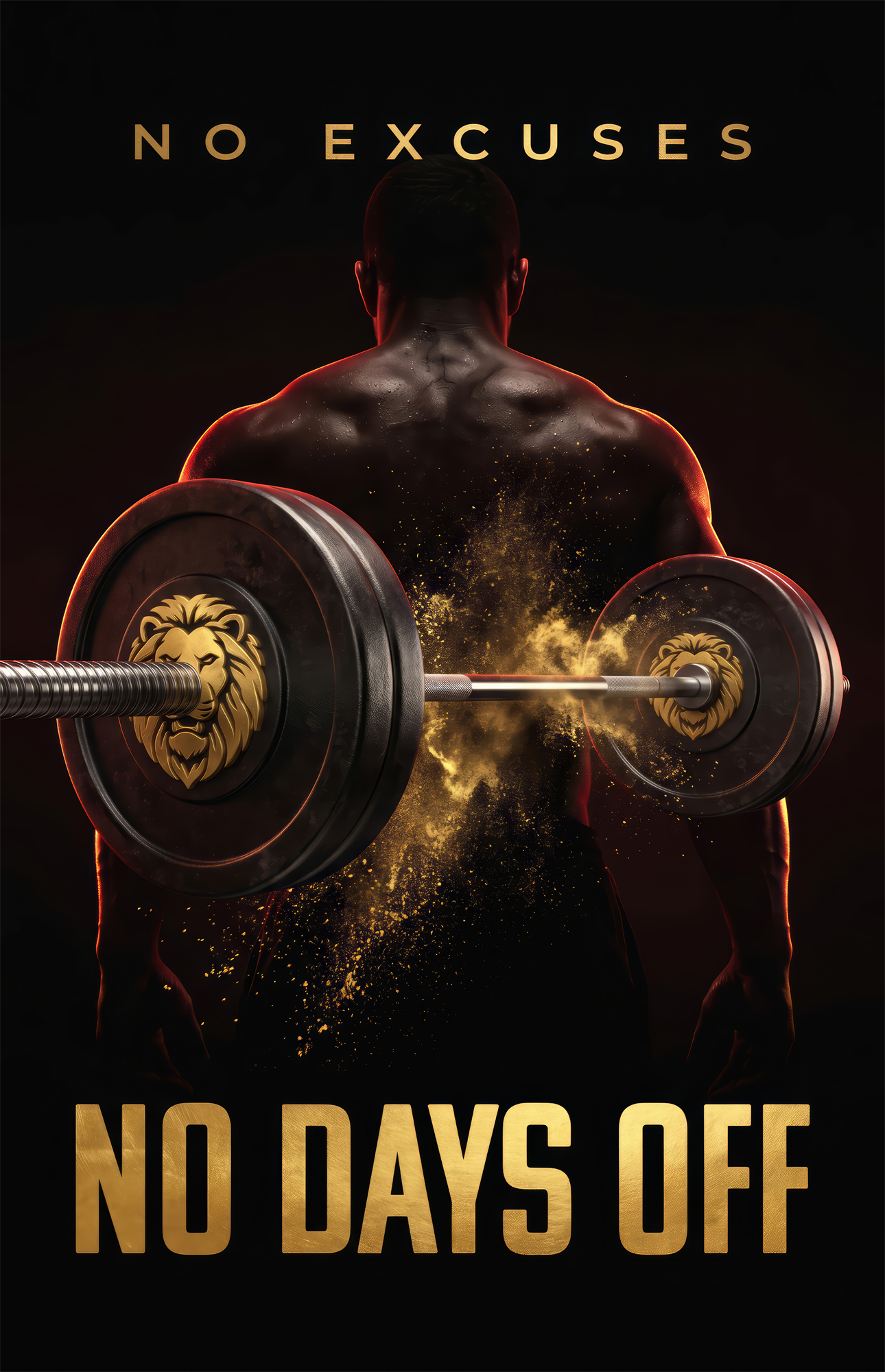 No Days Off Gold Barbell Gym Glass Wall Art