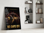 no days off gold barbell motivation panel resting in a shelving niche in a modern interior