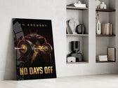no days off gold barbell motivation panel resting in a shelving niche in a modern interior