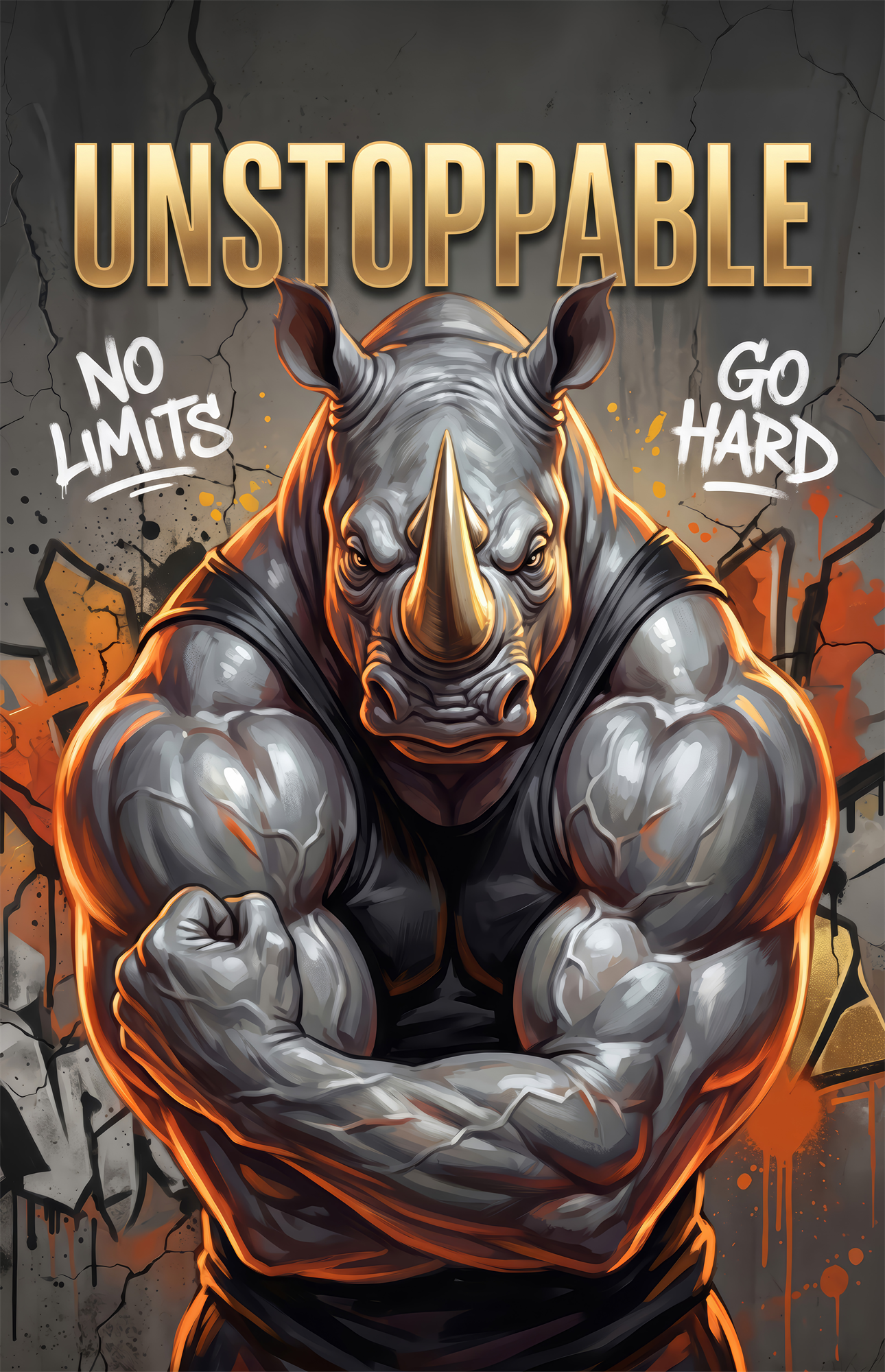 Unstoppable Muscular Rhino Glass Wall Art