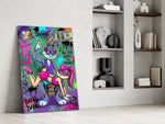 love and money cartoon rabbit graffiti panel resting in a shelving niche in a modern interior