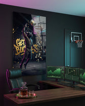 Get Buckets Bull Baller Money Dunk Glass Wall Art