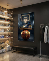 Gold High-Top Sneaker World Basketball Glass Wall Art