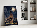 the city is watching moonlit dunk panel resting in a shelving niche in a modern interior