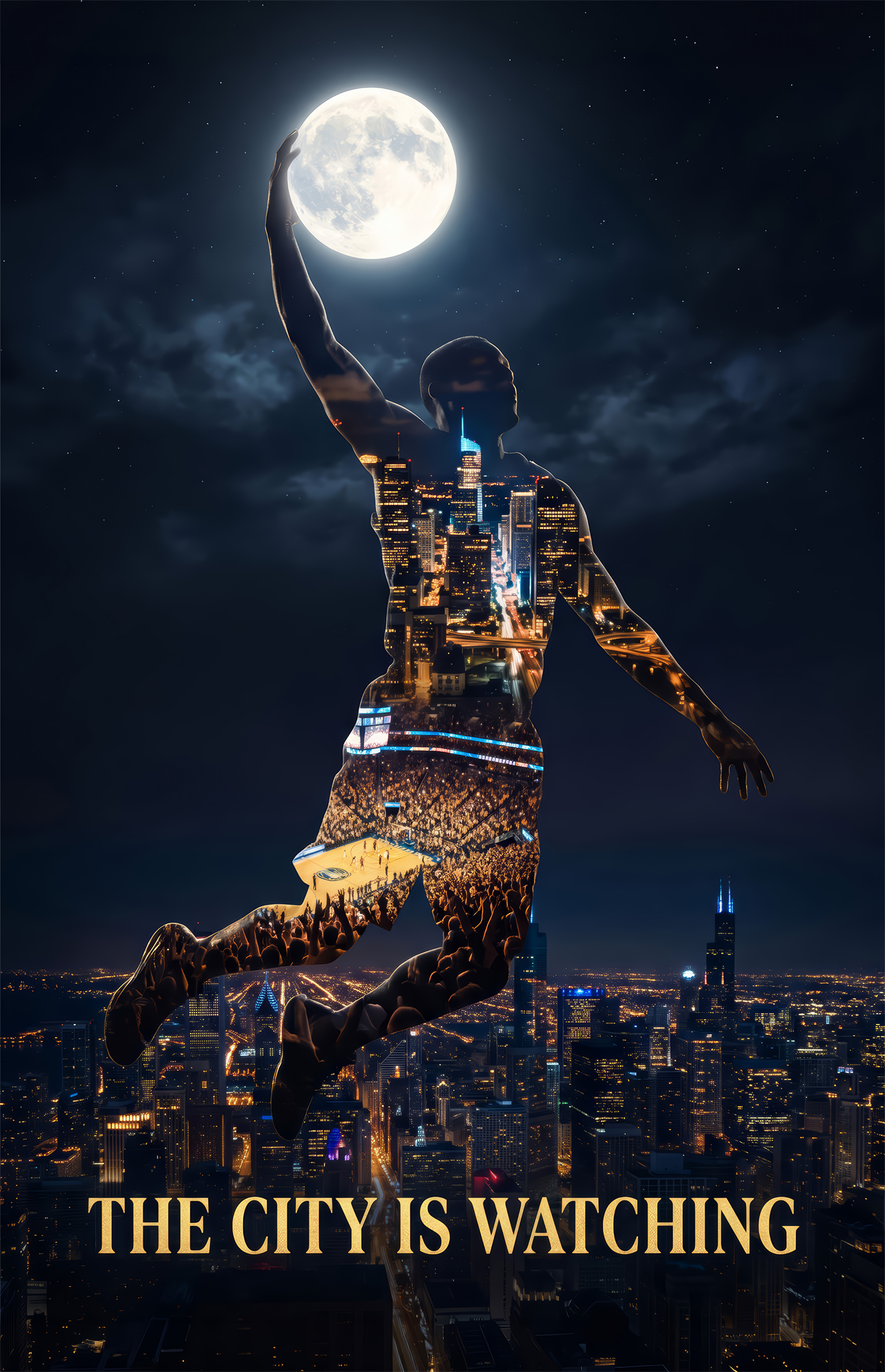 Palming The Moon City Skyline Glass Wall Art
