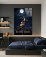Palming The Moon City Skyline Glass Wall Art