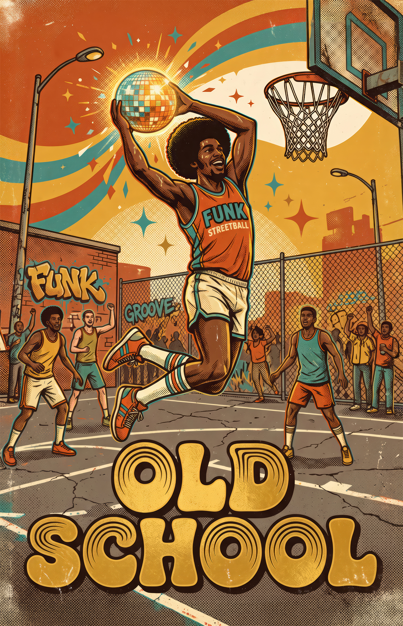 Old School Funk Streetball Disco Dunk Glass Wall Art