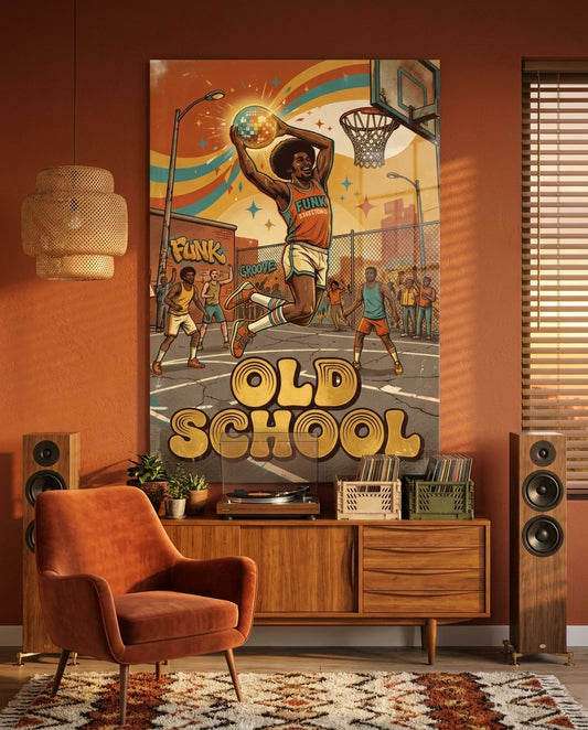 Old School Funk Streetball Disco Dunk Glass Wall Art